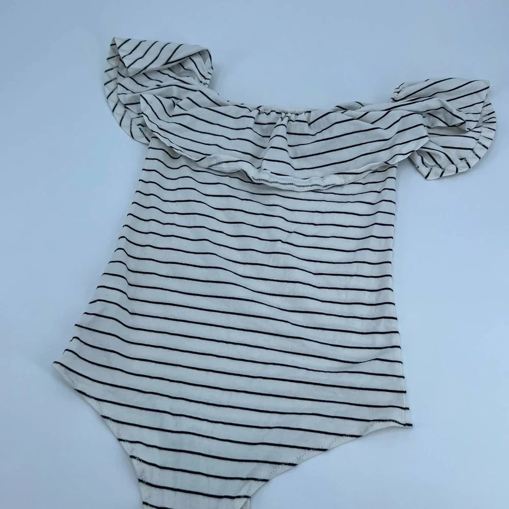 J .Crew Striped Off the Shoulder Ruffle Bodysuit H6125 casual cotton size small